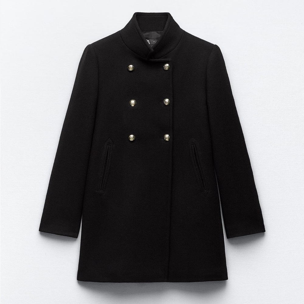 Double breasted high color wool blend coat.  Zara